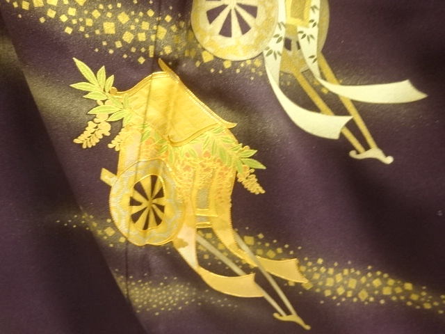  金彩御所車模様一つ紋訪問着